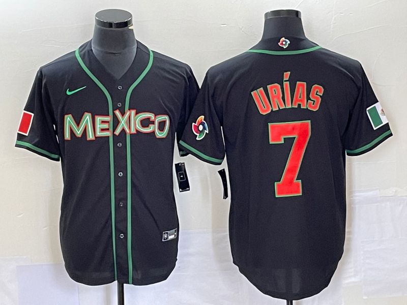 Men 2023 World Cub Mexico #7 Urias Black red Nike MLB Jersey14